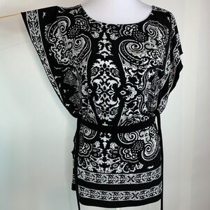 Wrapper Women Size XS Paisley Top Blouse Butterfly Sleeve Tie Waist Kimono Style